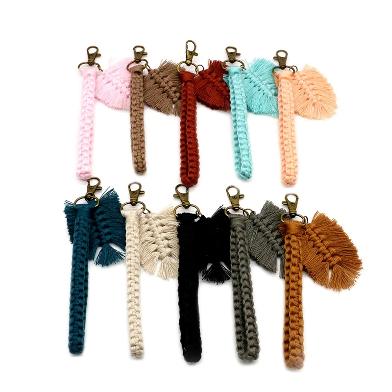 

10 Pcs Macrame Keychains Boho Woven Key Ring with Tassels for Car Key Handbag Pendant Purse Charm Unique Gift