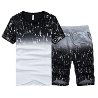 casual men tracksuit sets summer solid patchwork slim fit mens sportswear jogger t shirtsshorts two pieces sport suits clothing