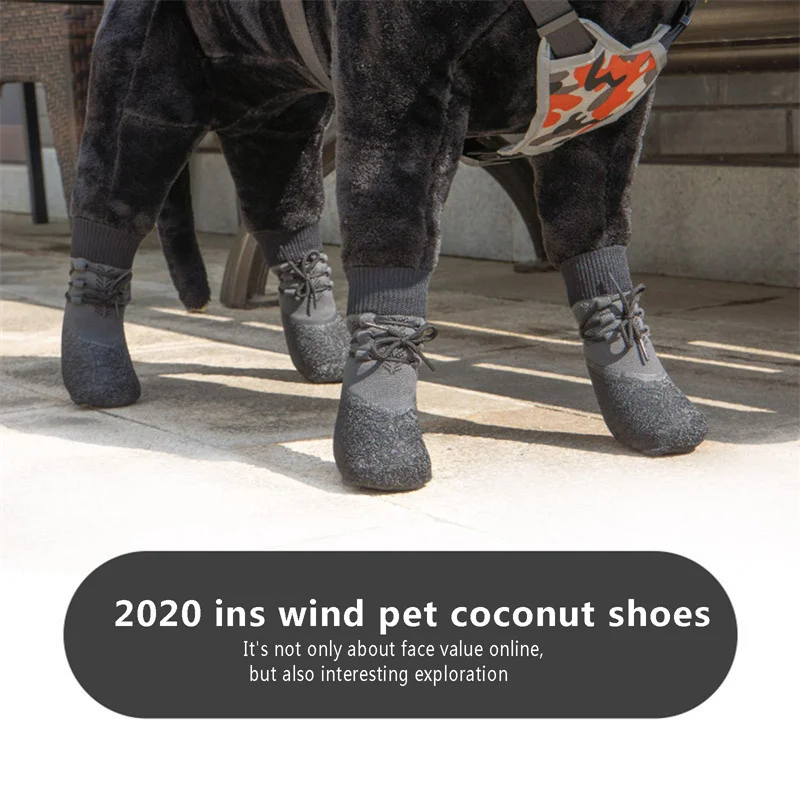 

Non-slip Pet Coconut Socks Shoes Outdoor Solid Color Dog Shoes Waterproof Knitted Dog Paw Protector with Adjustable Straps 4Pcs