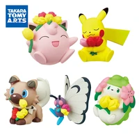 takara tomy pokemon spring blossom doll pikachu model decoration rockruff jigglypuff butterfree shaymin children kids toy gifts