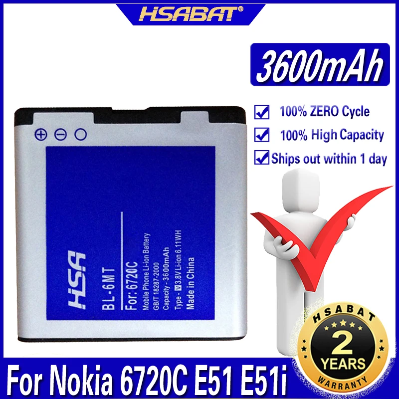Мобильный телефон аккумулятор высокой емкости 3600 мАч для Nokia 6720C E51 E51i N78 N82 N81 6720 5610