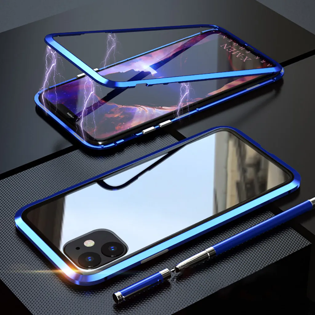 Магнитный металлический бампер односторонний стеклянный чехол для iPhone 11