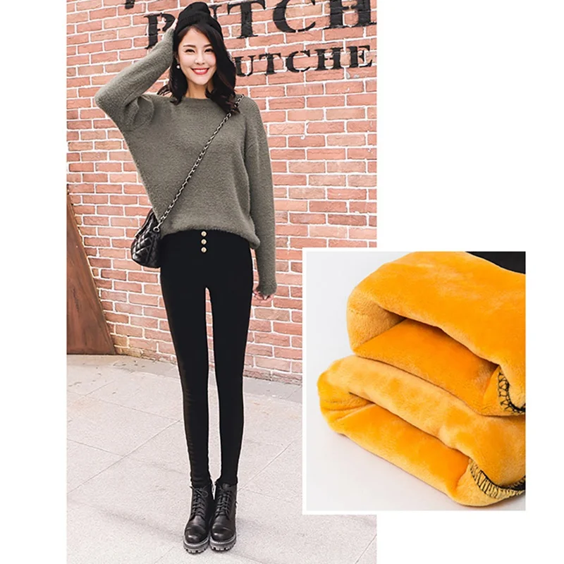 

Plus Velvet Thickening Pencil Pants Ladies High Waist Code Trousers Autumn And Winter Leggings Y4