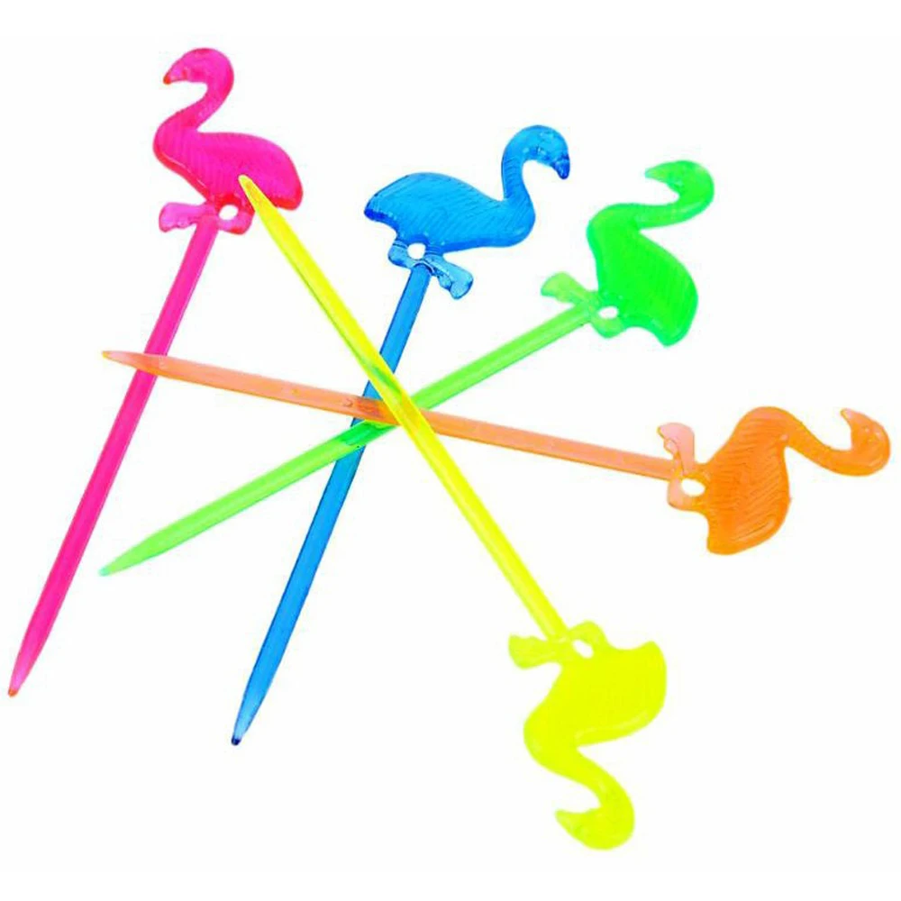 50 шт./лот многоцветные палочки Фламинго Фруктовые шпажки пластиковые десертные