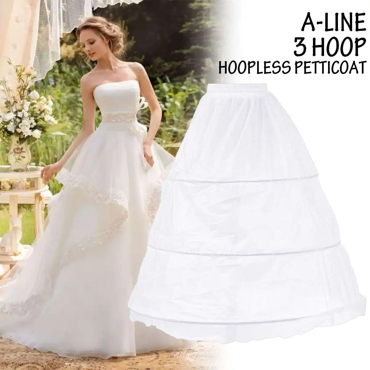 White A Line Hoop Long Petticoat Crinoline Ball Gown Skirt Underskirt Wedding Accessories Dress Slip Skirt Decor Prom Dress