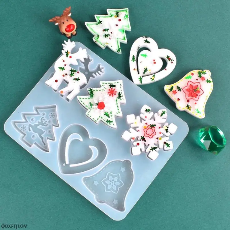 

Xmas Tree Snowflake Elk Silicone Mold Christmas Theme Jewelry Making Tools Resin Pendant Hanging Tags Xmas Tree DIY Molds