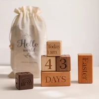 7pcs 1set baby milestone cards wooden block baby engraved newborn birth gift baby growth memorial photography tool accessories