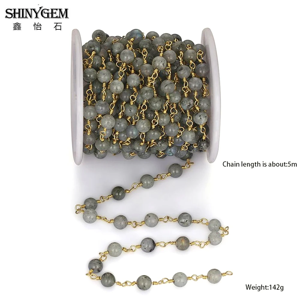 Блестящий Драгоценный камень 6 мм натуральный Лабрадорит из бисера золотое