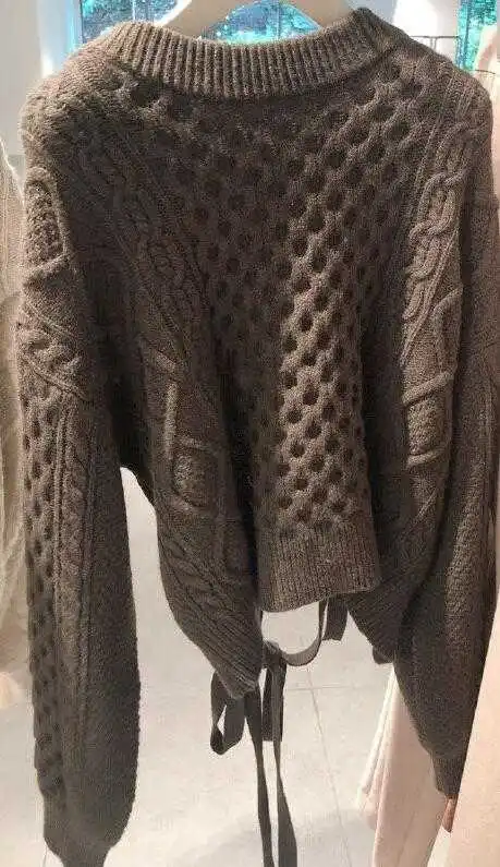 

Ladies Sweet Knit Sweater Twist Wool Top Features Back With Lace-up Detail