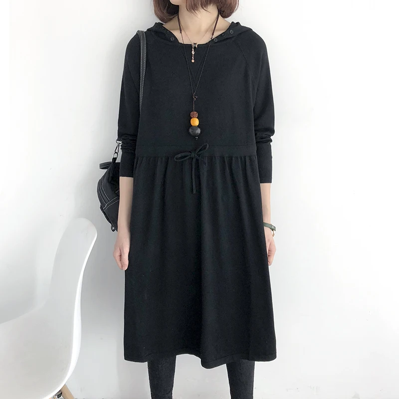 Хлопковое платье вязаные шапки бини (весна Для женщин 2019 с капюшоном длинные