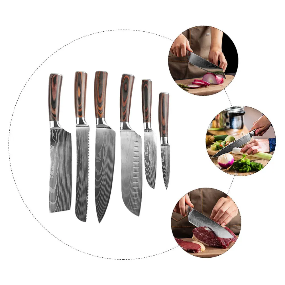 

1 Set 6pcs Stainless Steel Knives Chef's Cutters Kitchen Tools (Assorted Color)