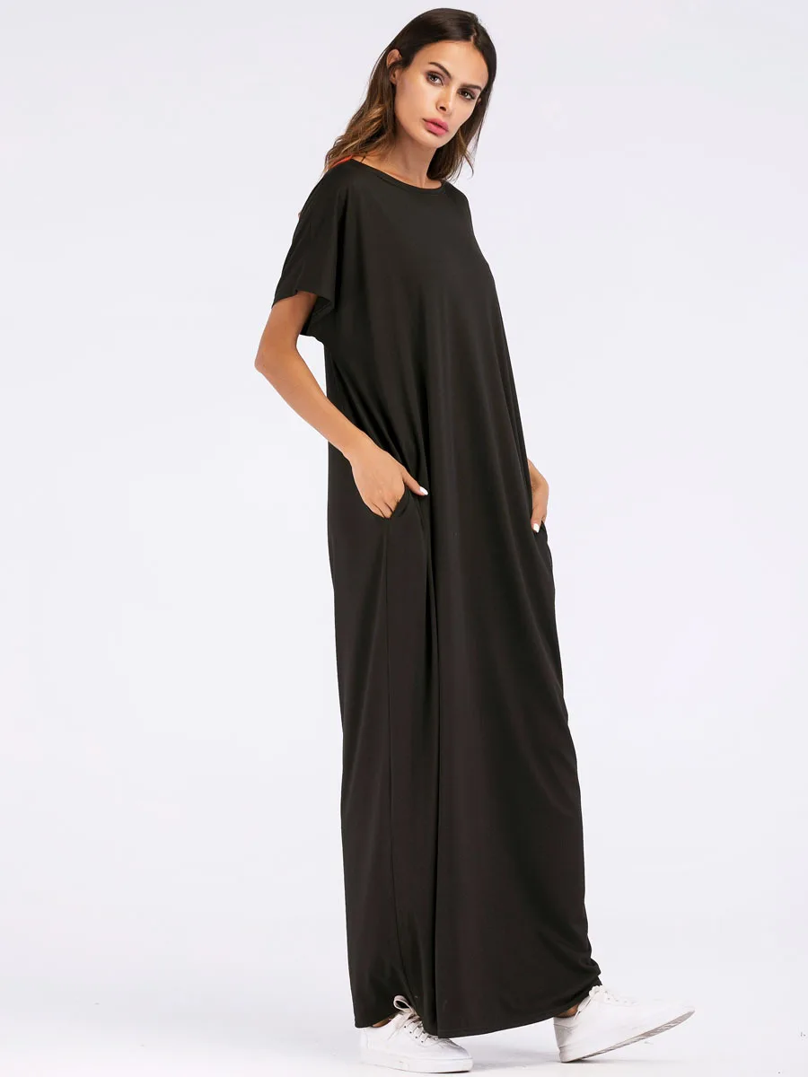 Мусульманская мусульманская одежда с бантом однотонное платье коротким рукавом