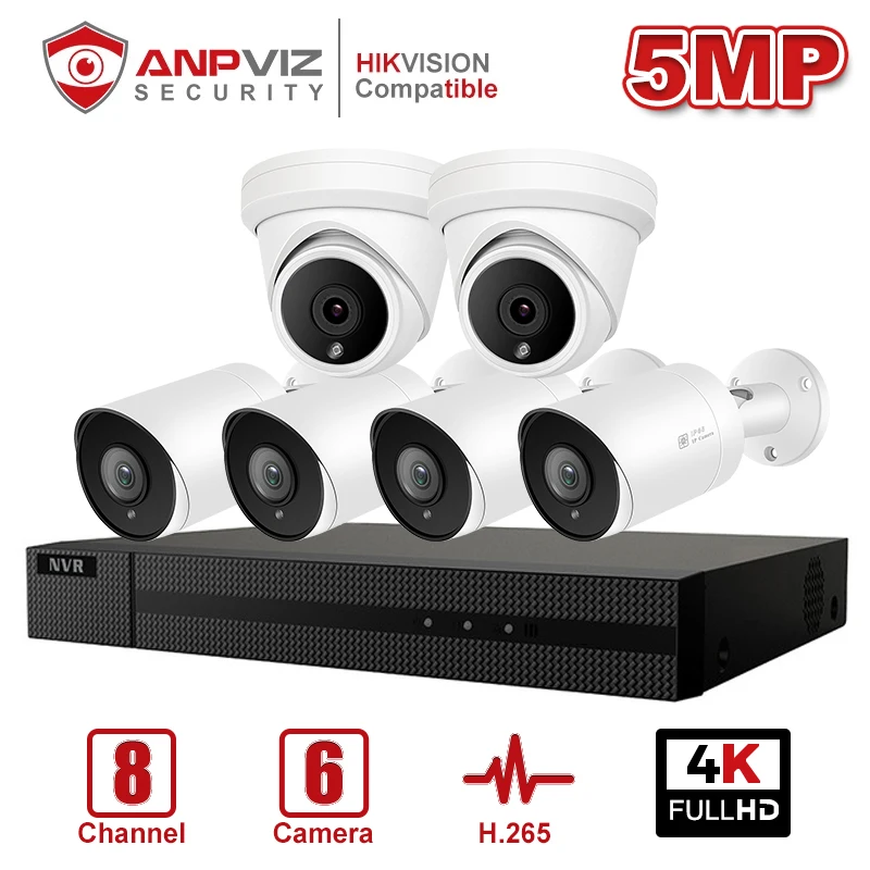 Anpviz 8CH 4K NVR 5MP Dome/Bullet Mix POE IP Camera Kit домашние/наружные системы безопасности CCTV