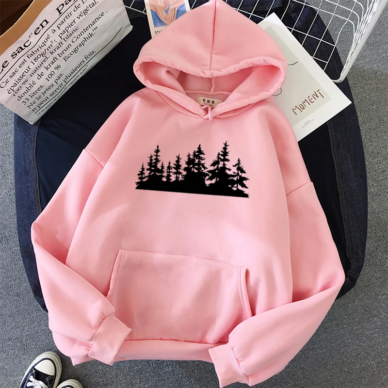 

Harajuku Kawaii Women Tree Print Sweatshirt Kpop Hoodies Warm Plus Velvet Harajuku Hooded Oversized Pullovers Hip Hop Tops