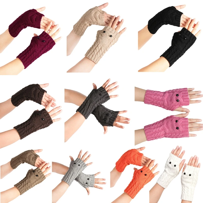

Knitted Gloves Owl Pattern Arm Warmer Fingerless Gloves with Thumb Hole Stretchy Half Finger Gloves Winter Warm Mitten