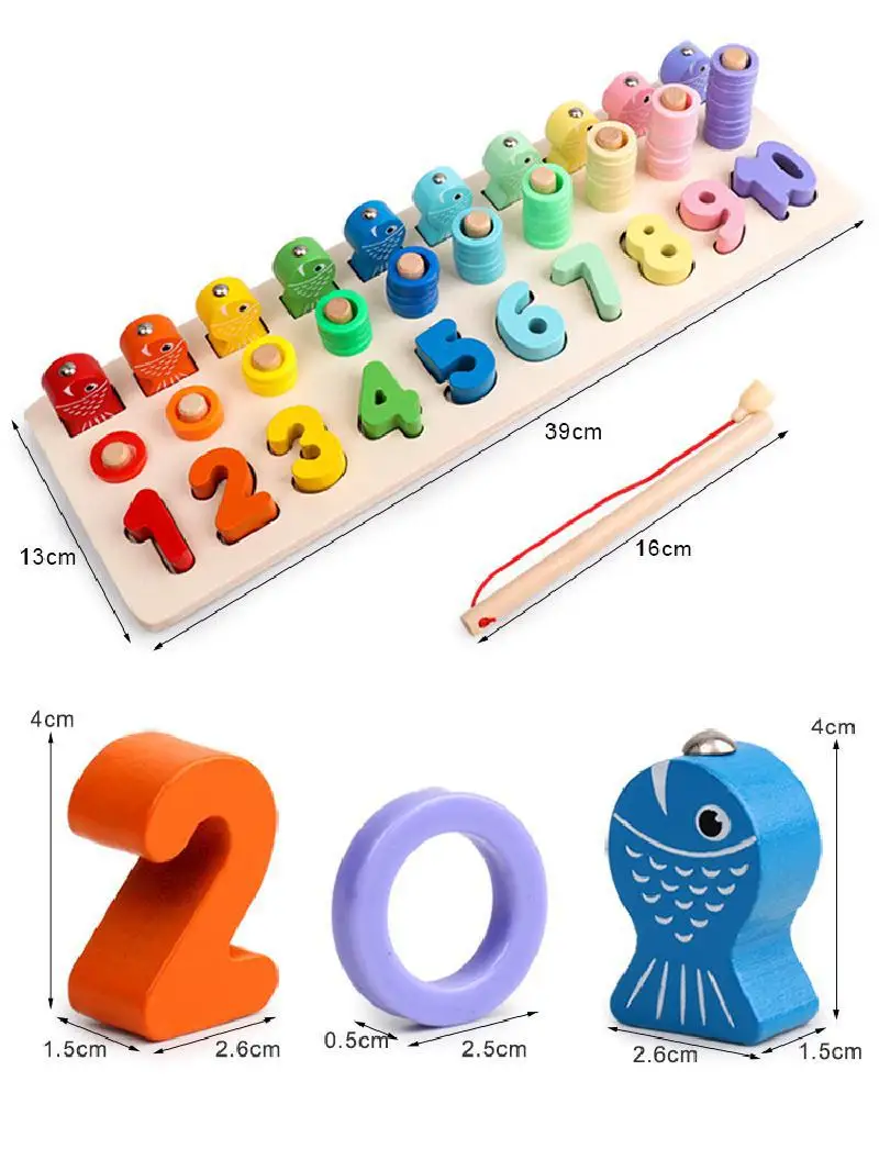 

Montessori Educational Wooden Toys For Kids Board Math Fishing Count Numbers Digital Geometry Shape Match Children's Gift Toy