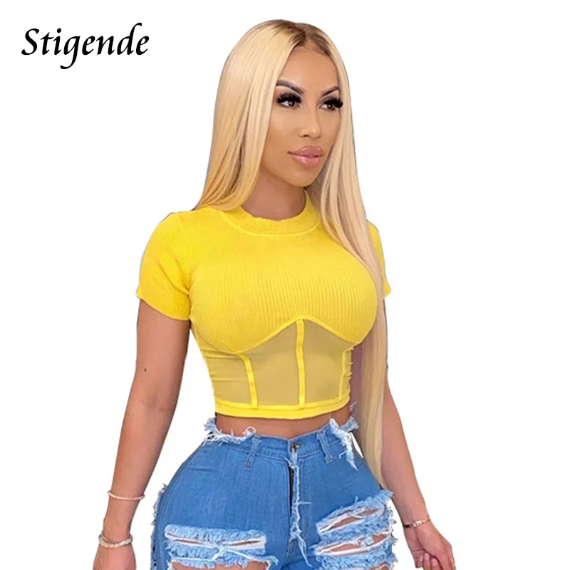 Женская футболка в рубчик с круглым вырезом и коротким рукавом | одежда