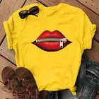 Модная женская Повседневная футболка с блестками и красными губами, футболки с коротким рукавом 2020, винтажная креативная футболка на молнии с губами, Прямая поставка