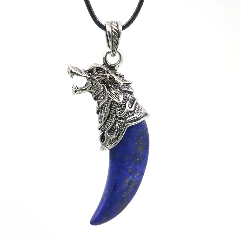 

The Lion In Roar Crescent Moon Green Aventurine Blue Lapis Lazuli White Moonstone Pendant Necklace Black Rope Chain Girl Jewelry