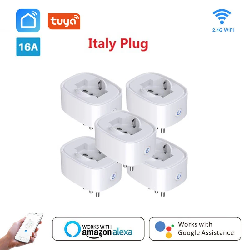 

Tuya 16A Italy Smart Wifi Power Plug Socket Power Monitor Timing Function Wireless Socket Outlet Work With Alexa Google Home