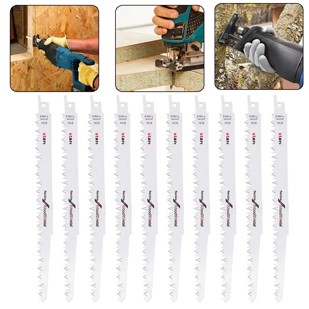 

10pcs S1531L HCS 240mm Reciprocating Saw Blades 5TPI Handsaw For Wood Cutting Woodworking Saw Blades