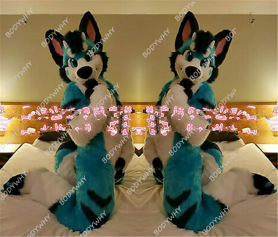 Blue Long Fur Husky Dog Fox Wolf Fursuit Mascot Costume Suit Cosplay Party Game Fancy Dress Adults Parade Advertising 2019 | Тематическая