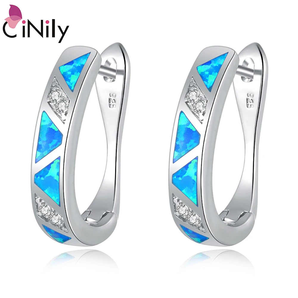 Женские серьги кольца CiNily Длинные овальные сережки с серебряным покрытием и