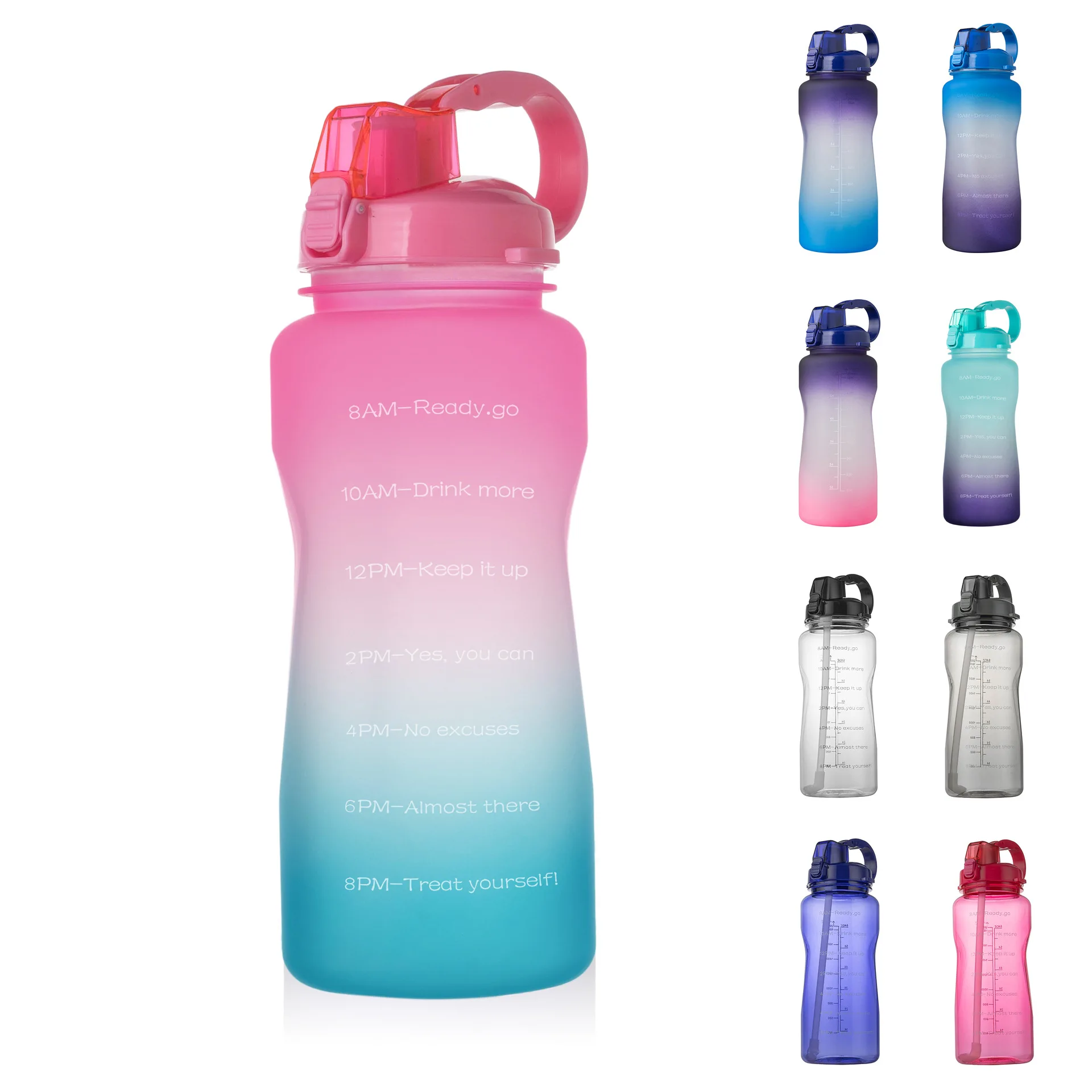

Gallon Water Bottle 2 Litre Large Capacity Tritan BPA Free Outdoor Motivational with Time Marker Fitness Jugs