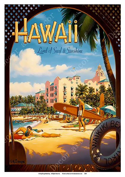 Летняя картина для серфинга в уайкики гавайский путешествия холст винтажные