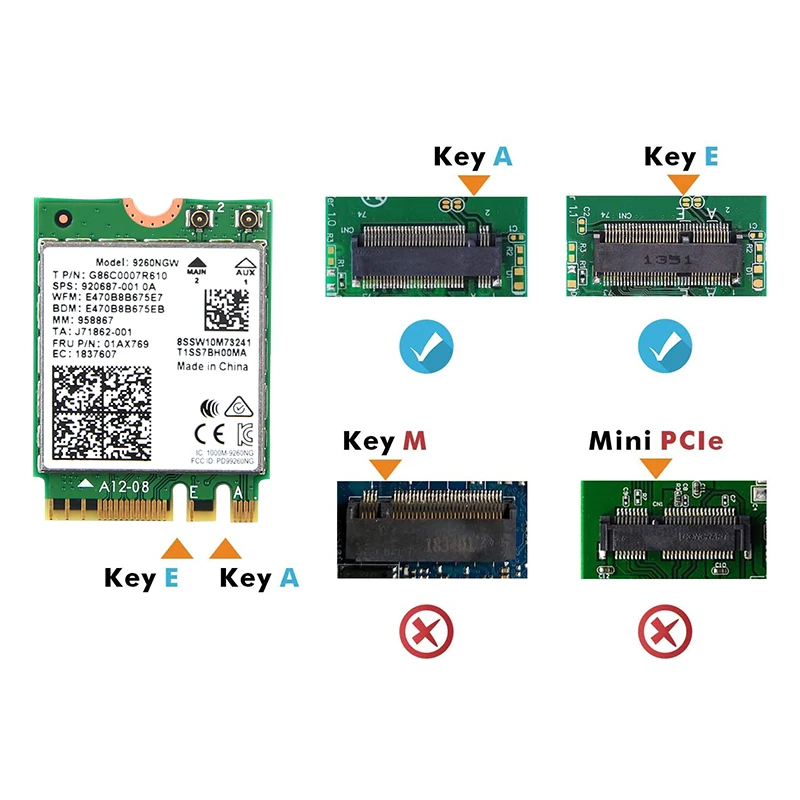 Двухдиапазонная беспроводная Wi-Fi сетевая карта 1730 Мбит/с AC Intel 9260 9260NGW 802.11ac Bluetooth 5 0