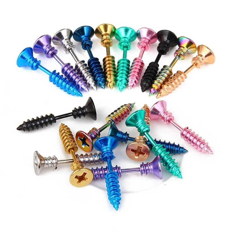 

1 Pair Punk Style Stainless Steel 5 Colors Stud Earrings Men Women Ear Jewelry Rock Gothic Unisex Piercing Earring Wholesale