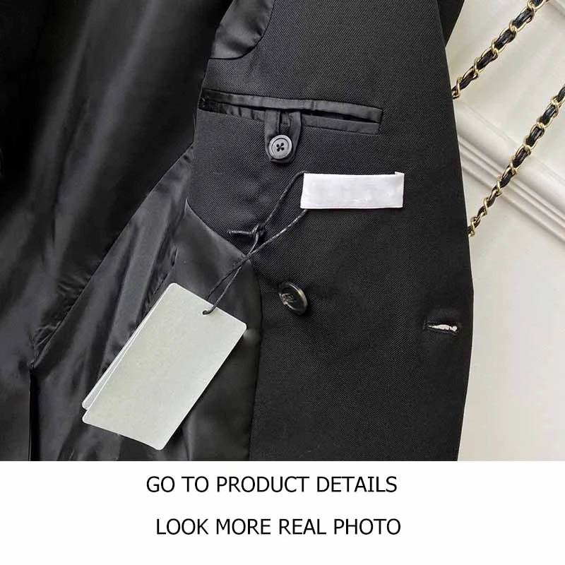 

Cosmicchic Women's Black Wool Suit Double-Breasted Pockets Ladies Jackets Office Business Autumn Winter Blazer Elegant Outwear