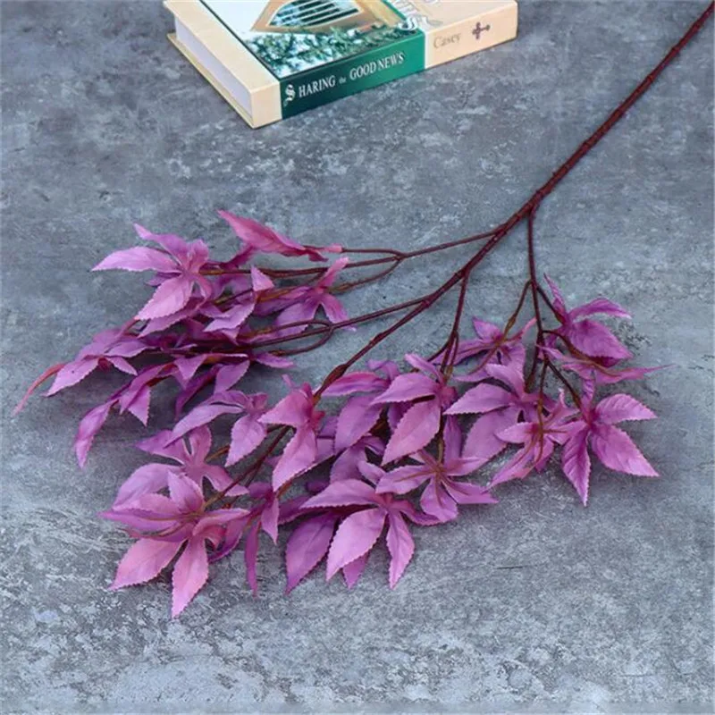 

10pcs Silk Maple Tree Branch Fake Green Plant Maple Leaf Greenery 6 Colors for Wedding Showcase Floral Decoration