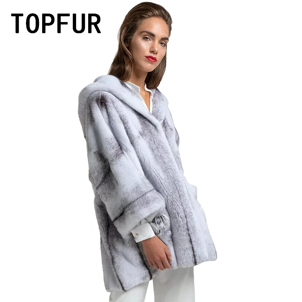 TOPFUR Spring Jackets With Hooded Natural Mink Fur Coat Women Genuine Leather Jackets Three Quarter Sleeves Real Fur Coat Winter