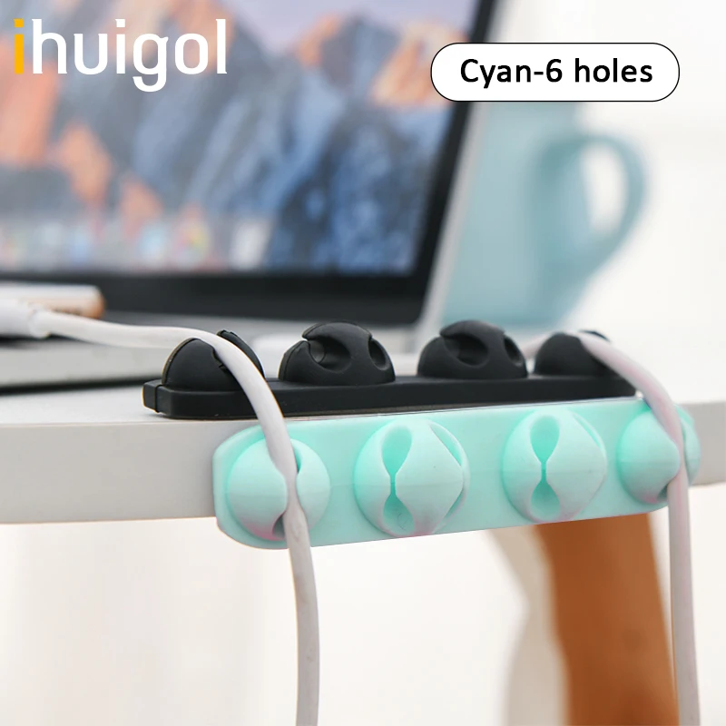 

ihuigol Pea 6-holes USB Cable Holder Cute Tidy Desktop Cord Management Clip Wire Winder Organizer For Mouse Earphone Headset Car
