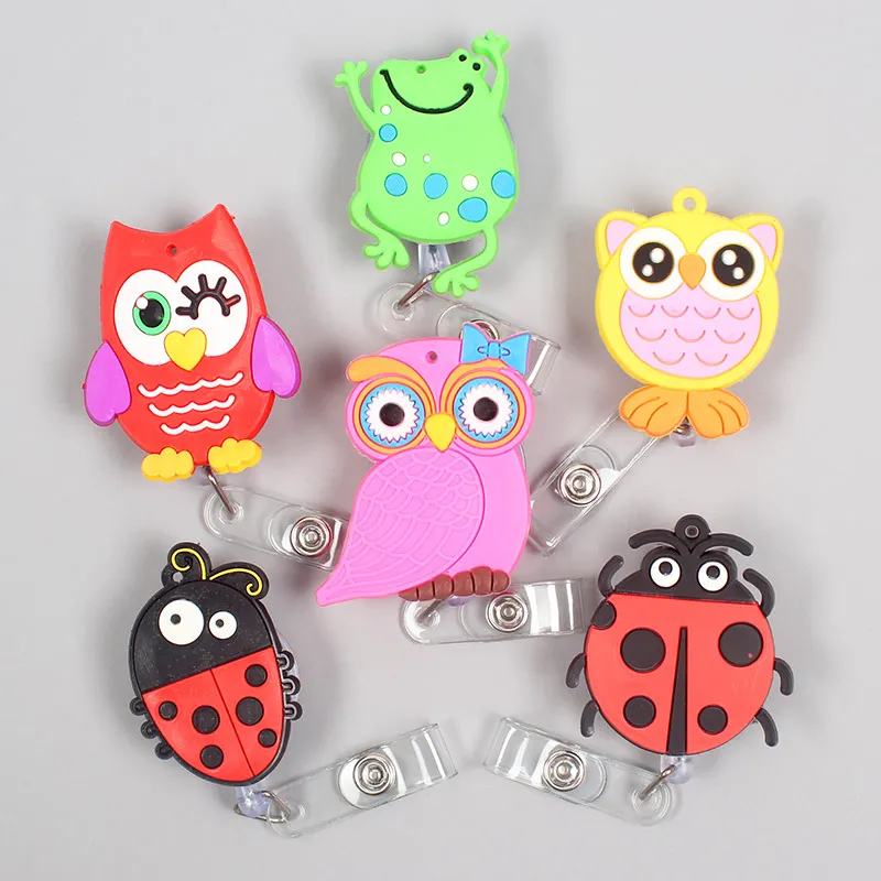 

Creative Red Ladybird & Owl Retractable Badge Card Holder Reel Nurse Exhibition Enfermera Boys Girl Gift glasses Name Card Chest