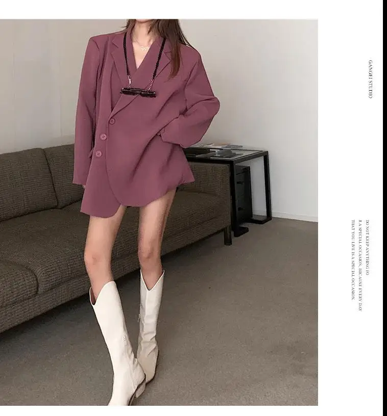 

ZHISILAO Elegant Office Wear Blazer Jacket Women Plus Size Solid Purple Loose Blazer Coat Autumn 2021 Outwear Formal Suit Jacket