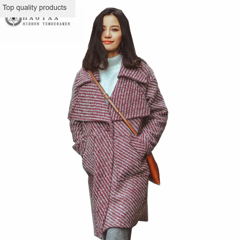 Высококачественное новое женское тканевое пальто с толстым отворотом зимняя