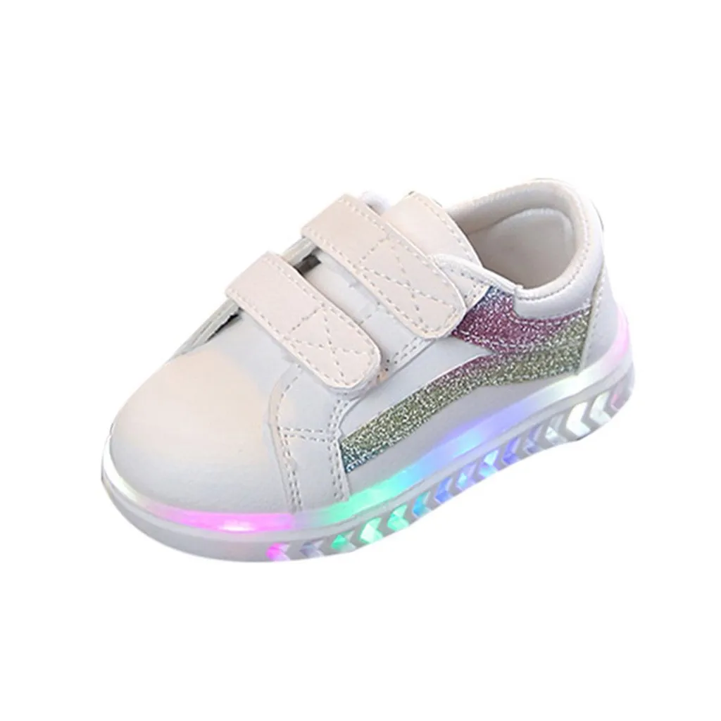 Multicolor Светящийся светодиодный светящийся свет обувь для маленьких девочек и мальчиков полосатая блестящая плоская Спортивная обувь Кроссовки Sapato Infantil легкая обувь Детские кроссовки - Цвет: Multicolor