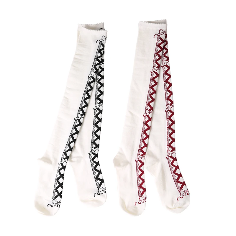 

Lace Over Knee High Stocking Red Maria Lolita Cotton Cute Socks