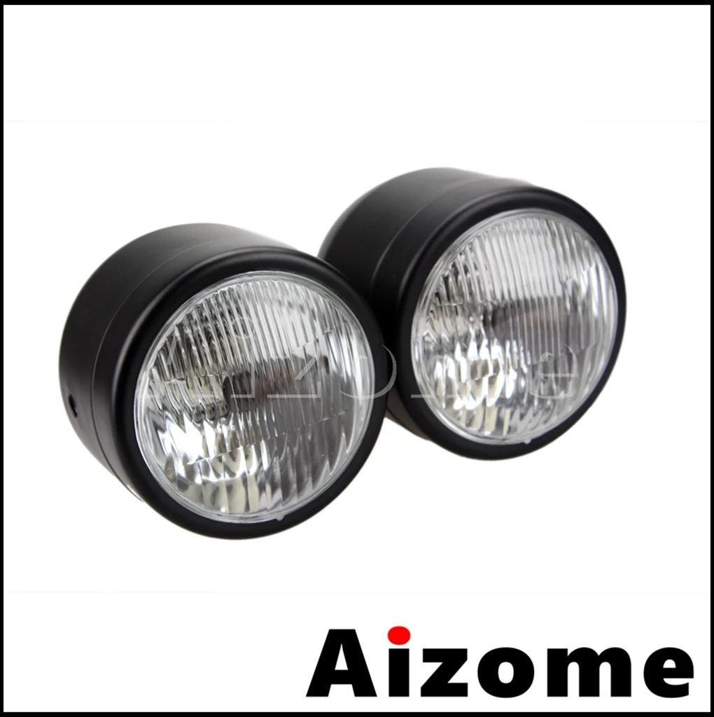 12V H4 35/35W Street Bikes Twin Headlights W/Bracket Retro Universal Motorbikes Dual Headlamp For Harley Bobber Cafe Racer Honda - купить по