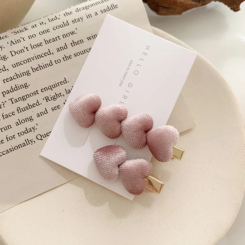 2 шт./компл. Симпатичные Бархатные заколки для волос в форме сердца головные уборы