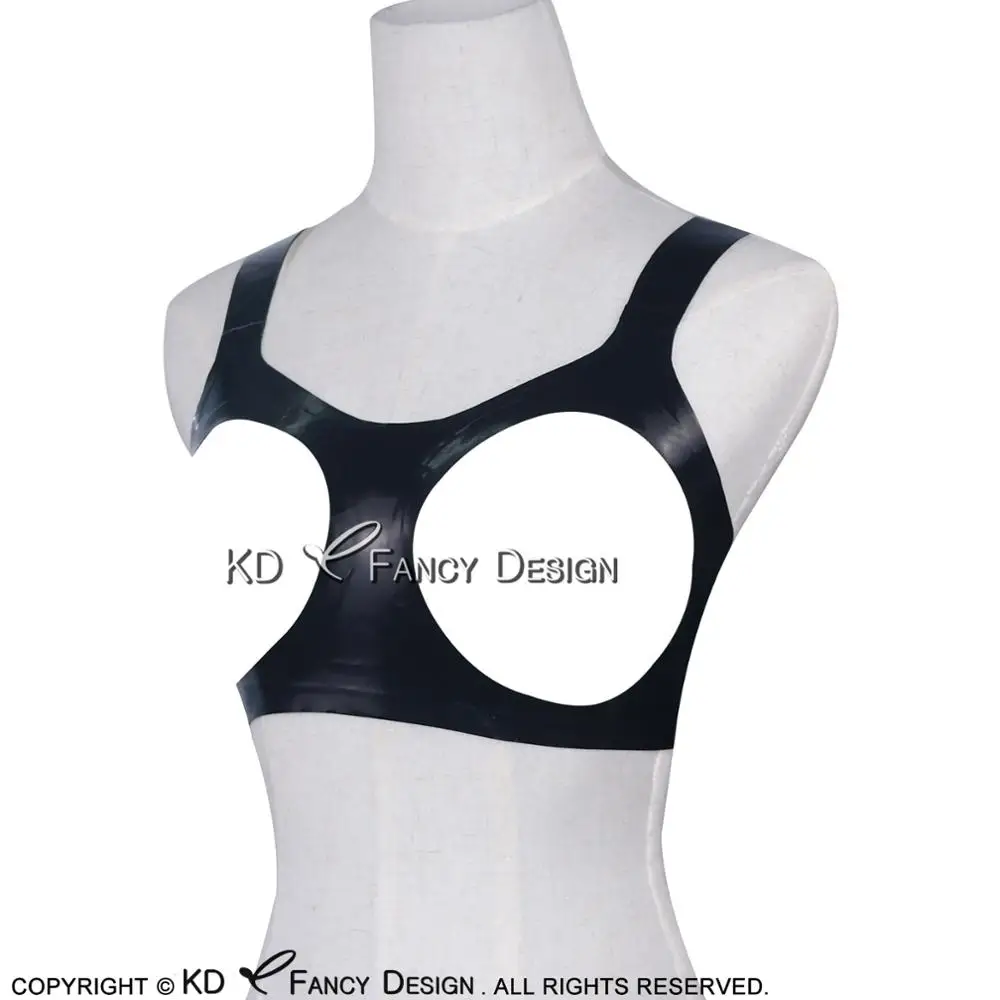 Пикантные черные латекс Бюстгальтер Открыть Бюст Резина нижнее белье топы