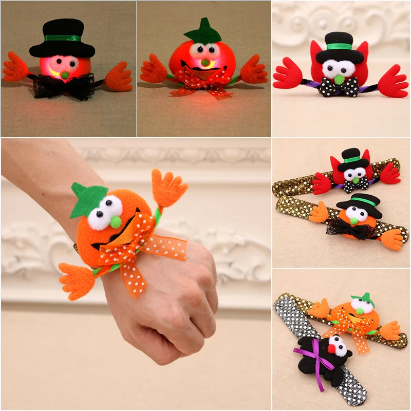 

2021 Newest Halloween Cosplay toy pumpkin bat ghost clapping circle children's luminous Sequin bracelet with lamp clasp gift