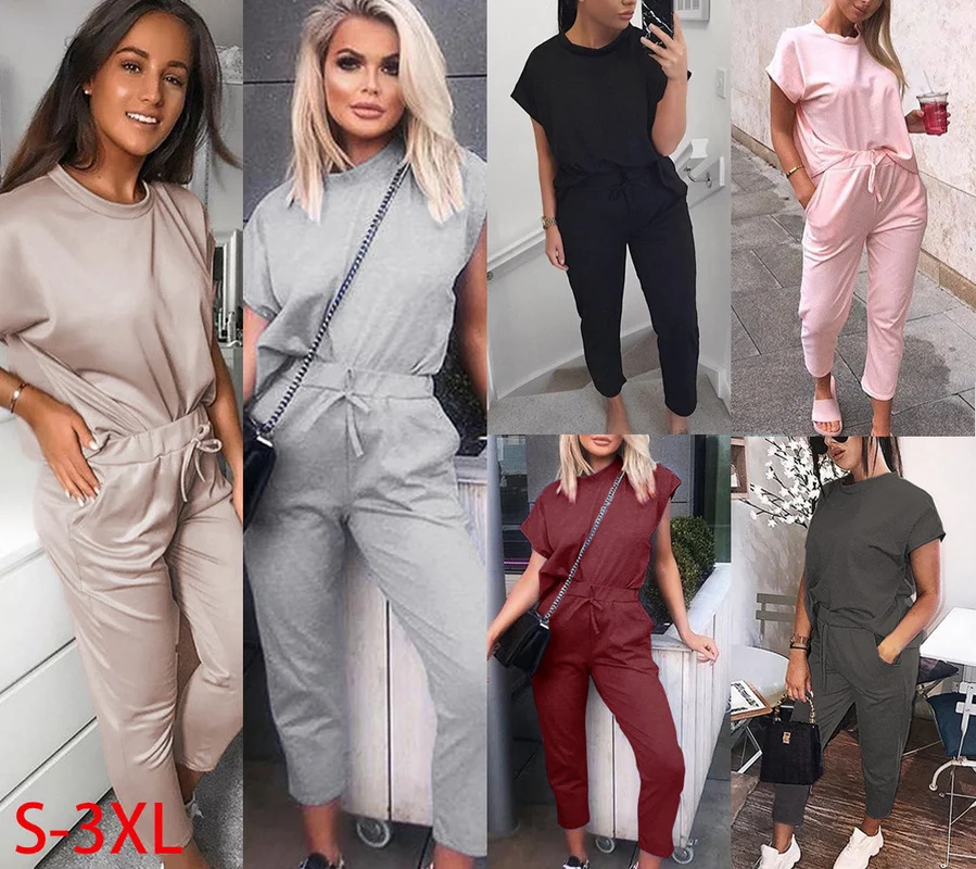 Женский спортивный костюм KALENMOS из 2 предметов летний для бега однотонный свитшот