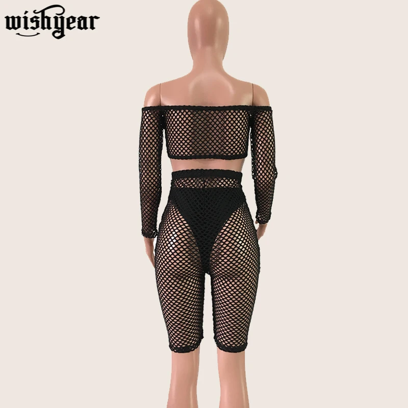 Ажурный сетчатый сексуальный комплект из двух предметов с открытыми плечами