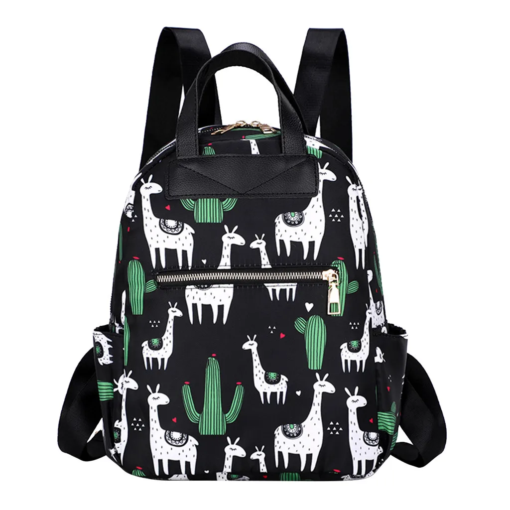 

Women Fashion Simple Flower Print Waterproof High Capacity Nylon Backpacks Vintage Printing Backpack Adjustable Shoulder Strap