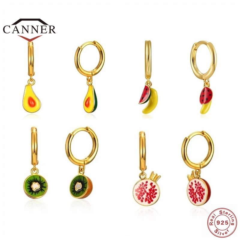 

CANNER 100% 925 Sterling Silver Fashion Colorful Fruit Hoop Earrings for Women Huggie Earring Piercing Earings Jewelry Gifts