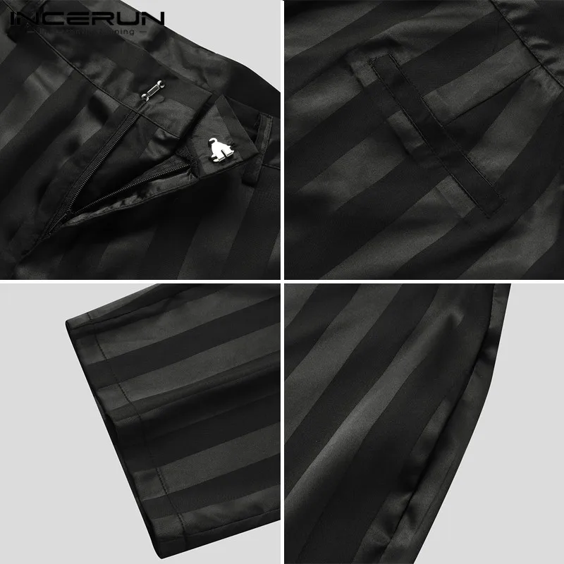 

INCERUN Men Pants Fashion Striped Mesh Trousers Man Loose See Through Pockets Pantalones Sexy Nightclub Transparent Casual Pants