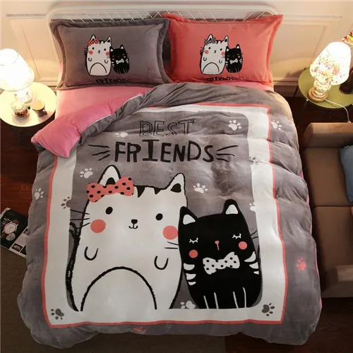 cat lover Лебедь зимнее постельное белье из флиса комплект AB по бокам для девочек постельное собака Фланелевая пижама из флиса с декором в виде 3/4 шт. домашний Постельный набор печатных caroset постельное белье - Цвет: cat lover